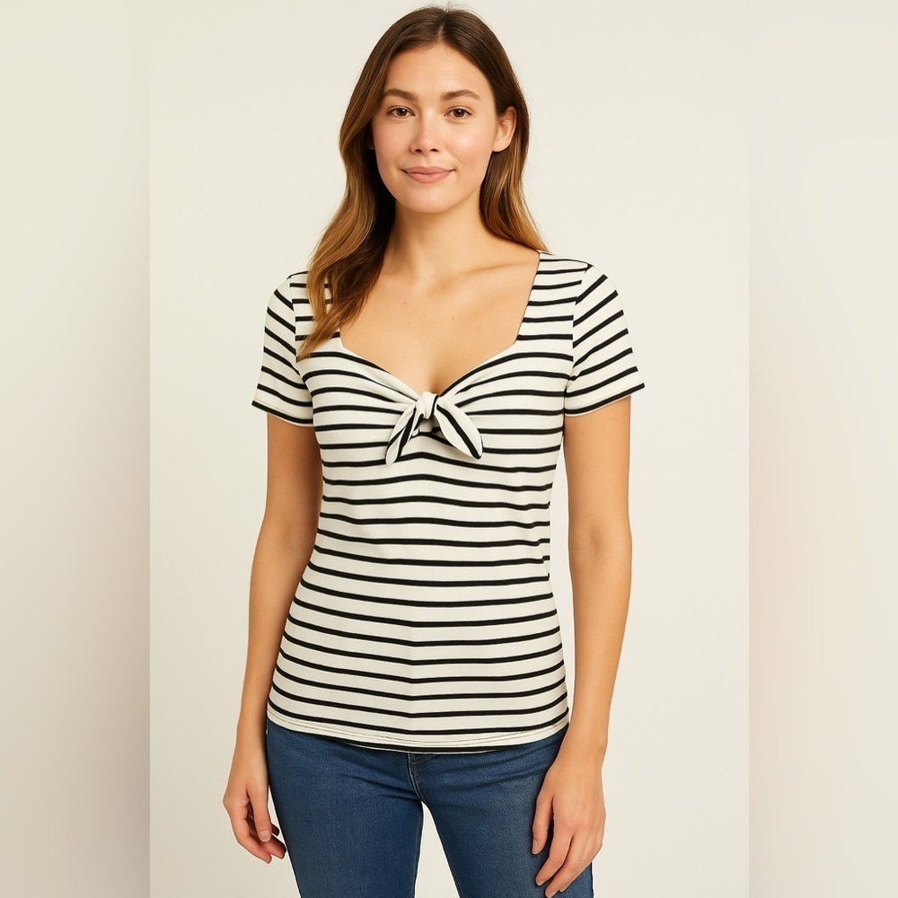 American Living Striped Tie-Front Top (Size M)